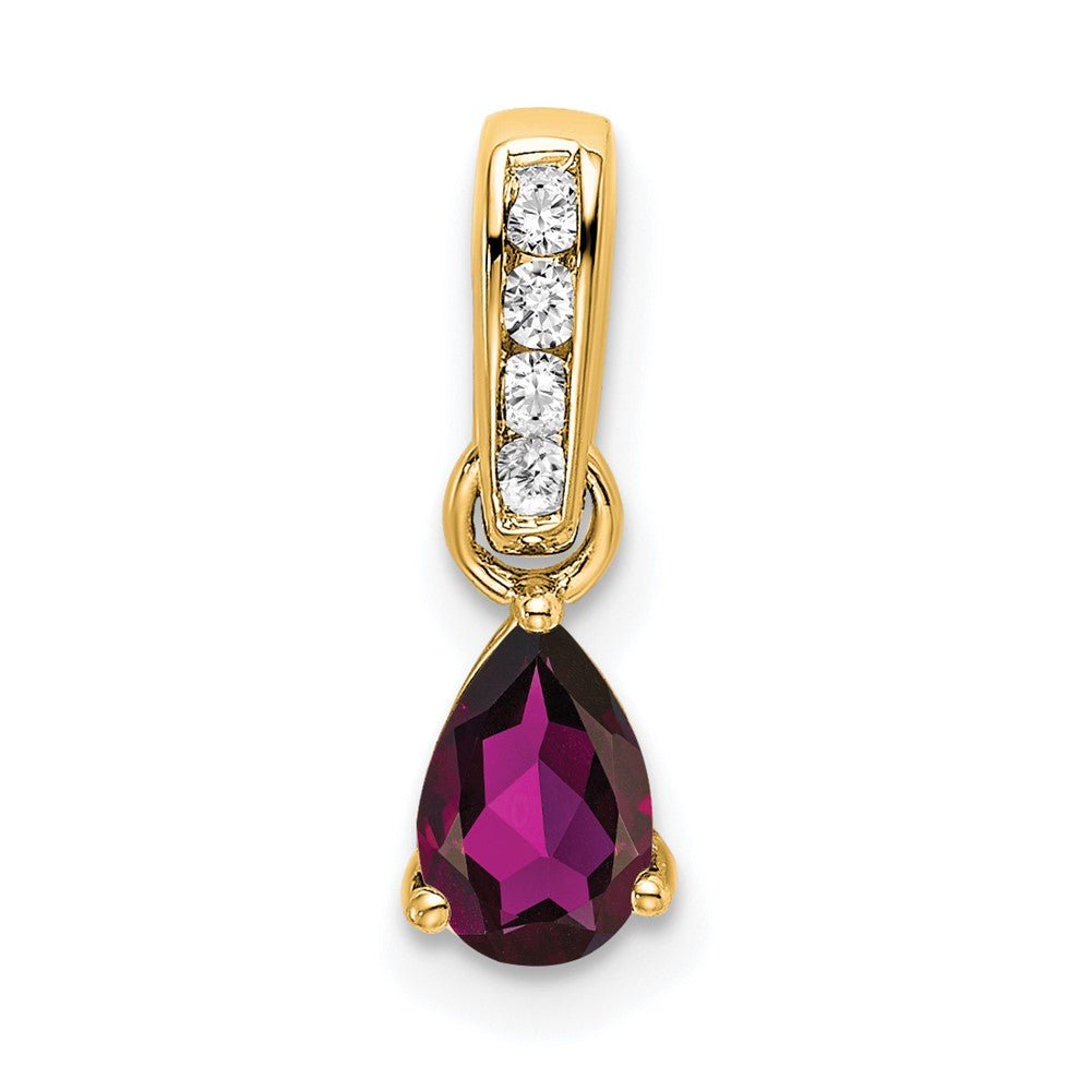 14K Yellow Gold Pear Rhodolite Garnet and Diamond Pendant