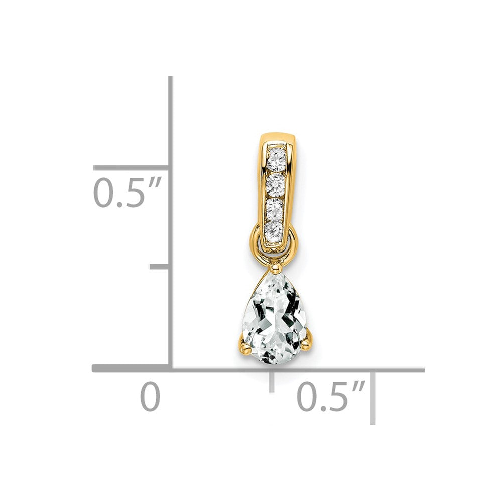 14K Yellow Gold Pear White Topaz and Diamond Pendant