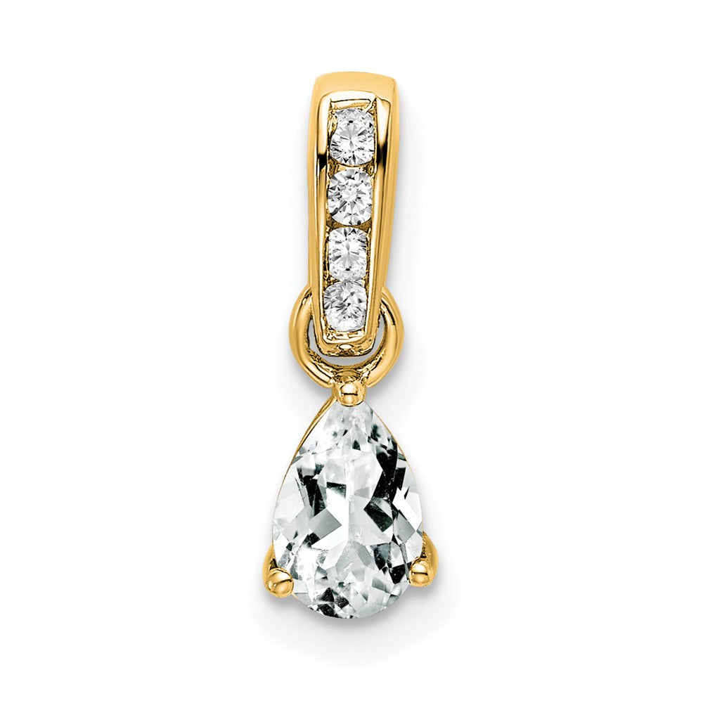 14K Yellow Gold Pear White Topaz and Diamond Pendant