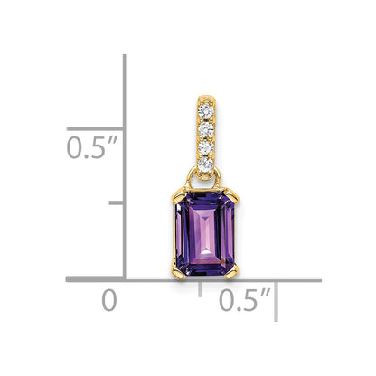 14K Yellow Gold Amethyst and Diamond Pendant