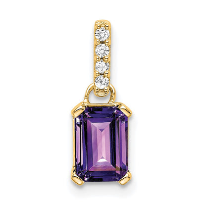 14K Yellow Gold Amethyst and Diamond Pendant