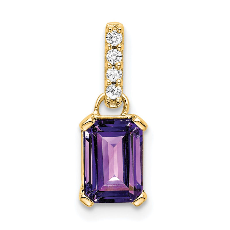 14K Yellow Gold Amethyst and Diamond Pendant