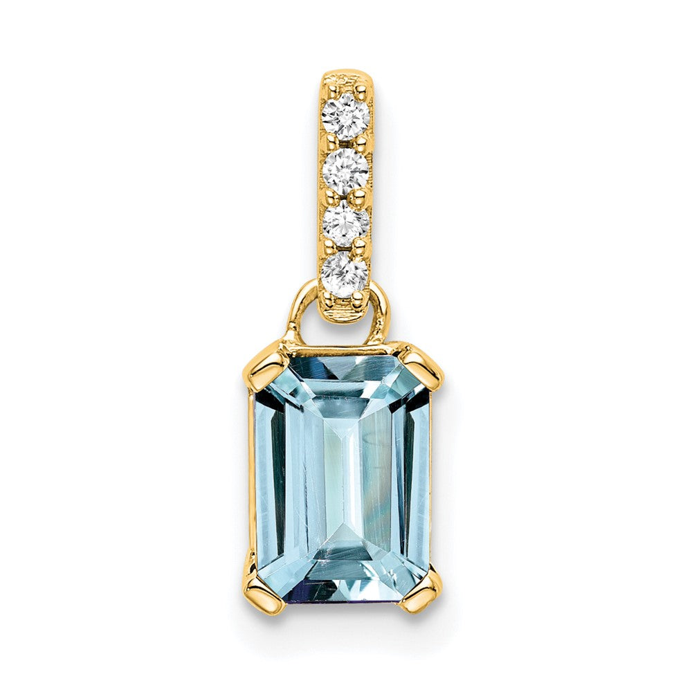 14K Yellow Gold Aquamarine and Diamond Pendant