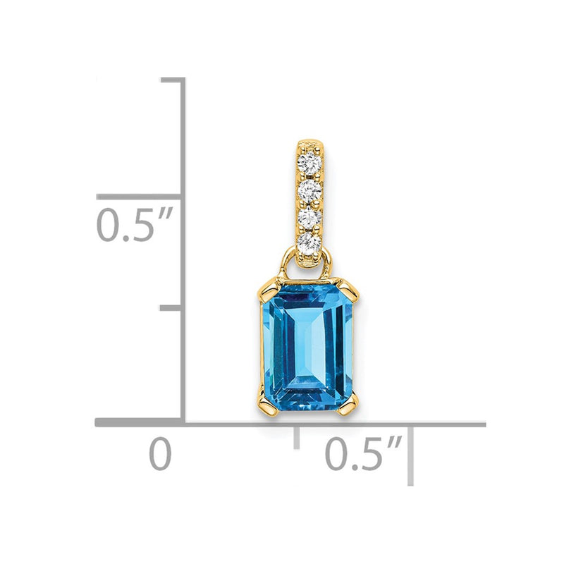 14K Yellow Gold Blue Topaz and Diamond Pendant