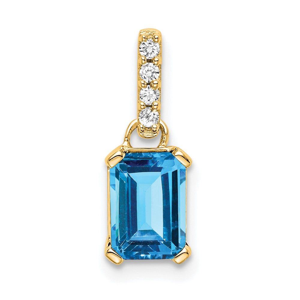 14K Yellow Gold Blue Topaz and Diamond Pendant