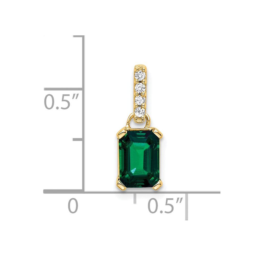 14K Yellow Gold Created Emerald and Diamond Pendant