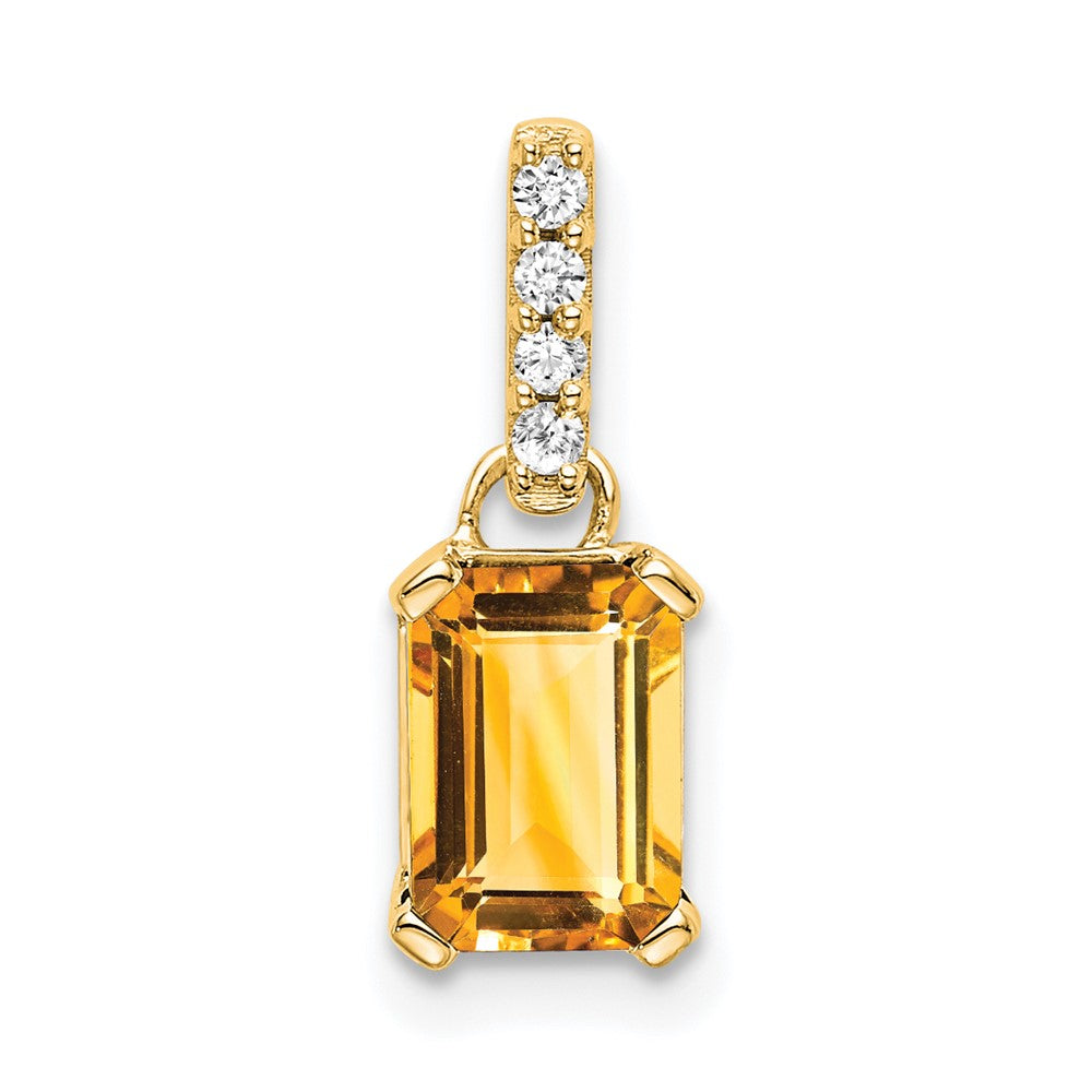 14K Yellow Gold Citrine and Diamond Pendant