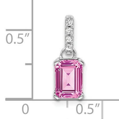 14k White Gold 1/20 Ct. Lab Grown Diamond VS/SI+ G+ and Lab Created Pink Sapphire Pendant