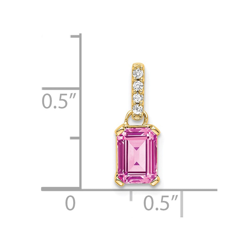 14K Yellow Gold Created Pink Sapphire and Diamond Pendant