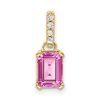 14K Yellow Gold Created Pink Sapphire and Diamond Pendant
