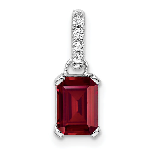 10K White Gold Created Ruby And Diamond Pendant