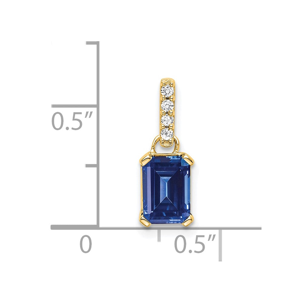 14K Yellow Gold Created Sapphire and Diamond Pendant