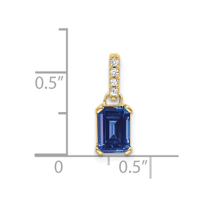 14K Yellow Gold Created Sapphire and Diamond Pendant