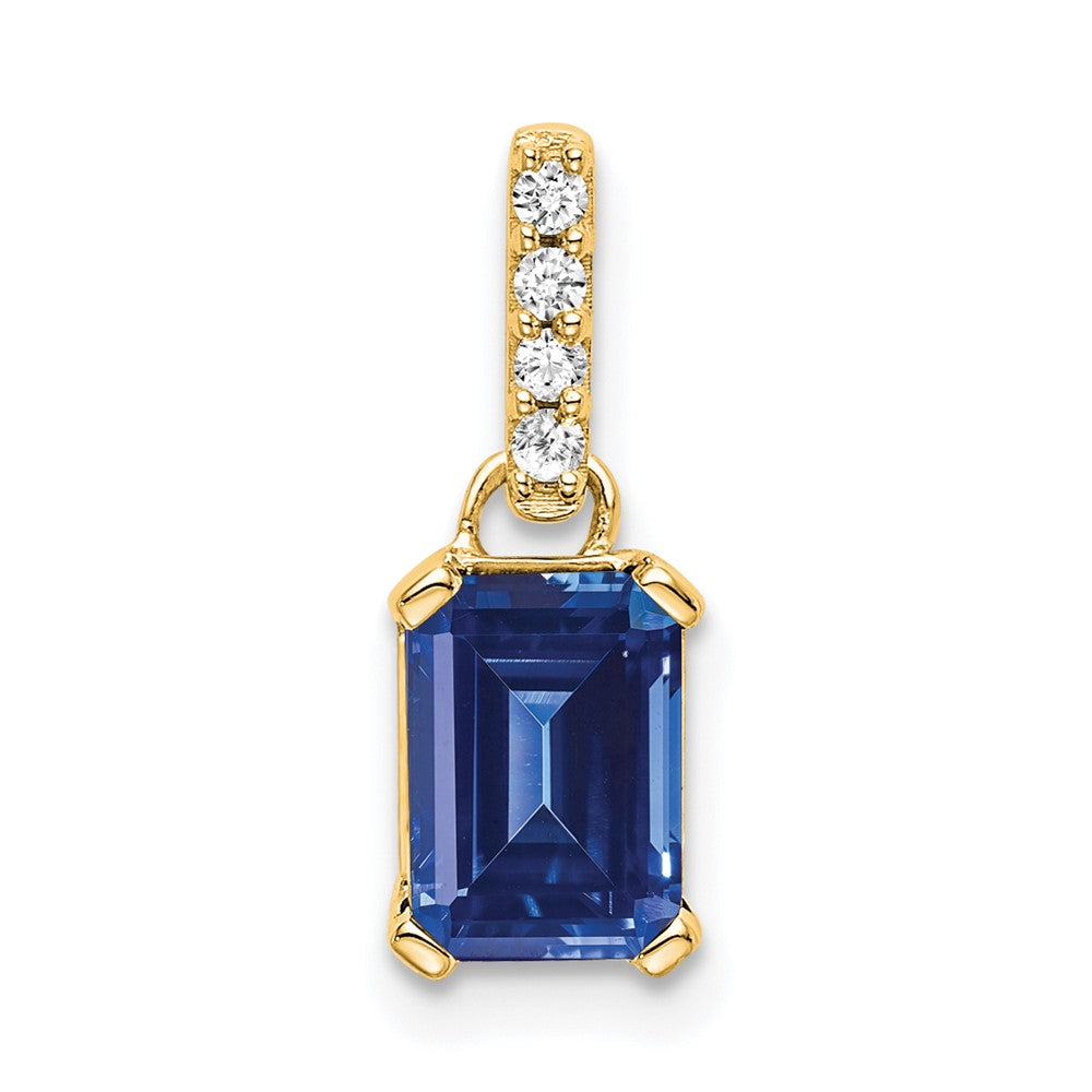 14K Yellow Gold Created Sapphire and Diamond Pendant