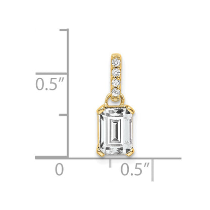 14K Yellow Gold White Topaz and Diamond Pendant