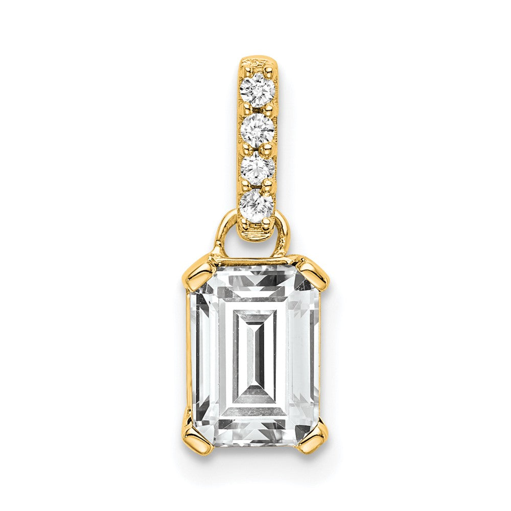 14K Yellow Gold White Topaz and Diamond Pendant