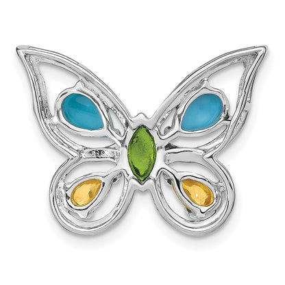14K White Gold Turq./peridot/citrine/wht Topaz Butterfly Chain Slide
