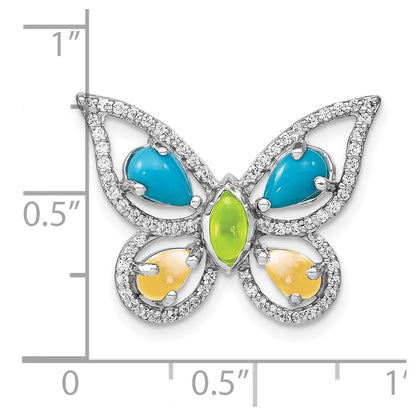 14K White Gold Turq./peridot/citrine/wht Topaz Butterfly Chain Slide