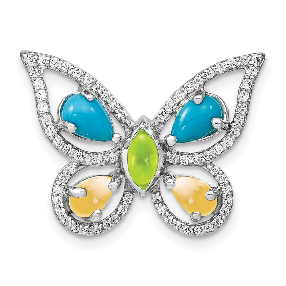 14K White Gold Turq./peridot/citrine/wht Topaz Butterfly Chain Slide