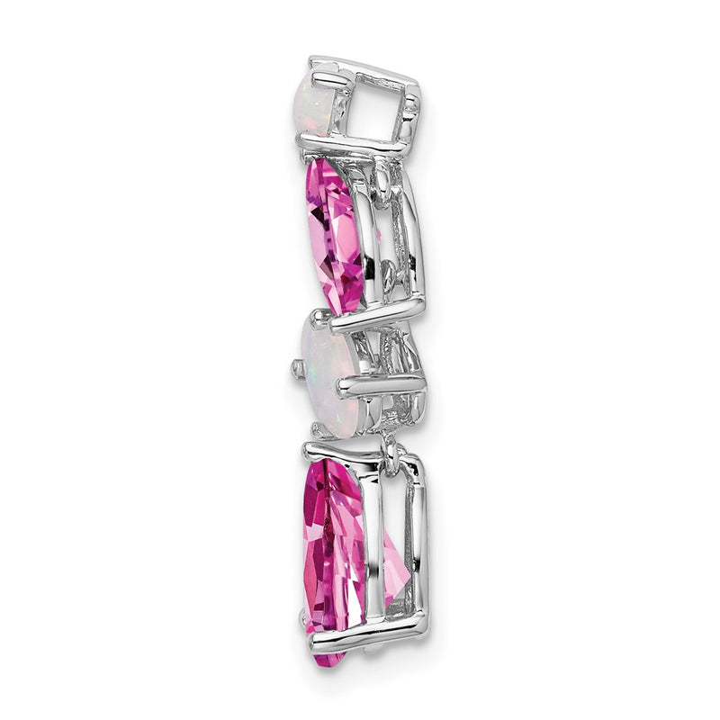 14k White Gold 14k White Gold Created Pink Sapphire and Opal Chain Slide