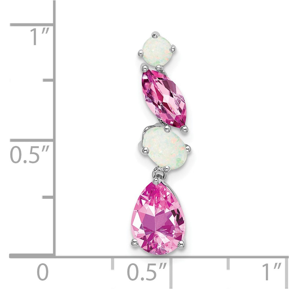 14k White Gold 14k White Gold Created Pink Sapphire and Opal Chain Slide