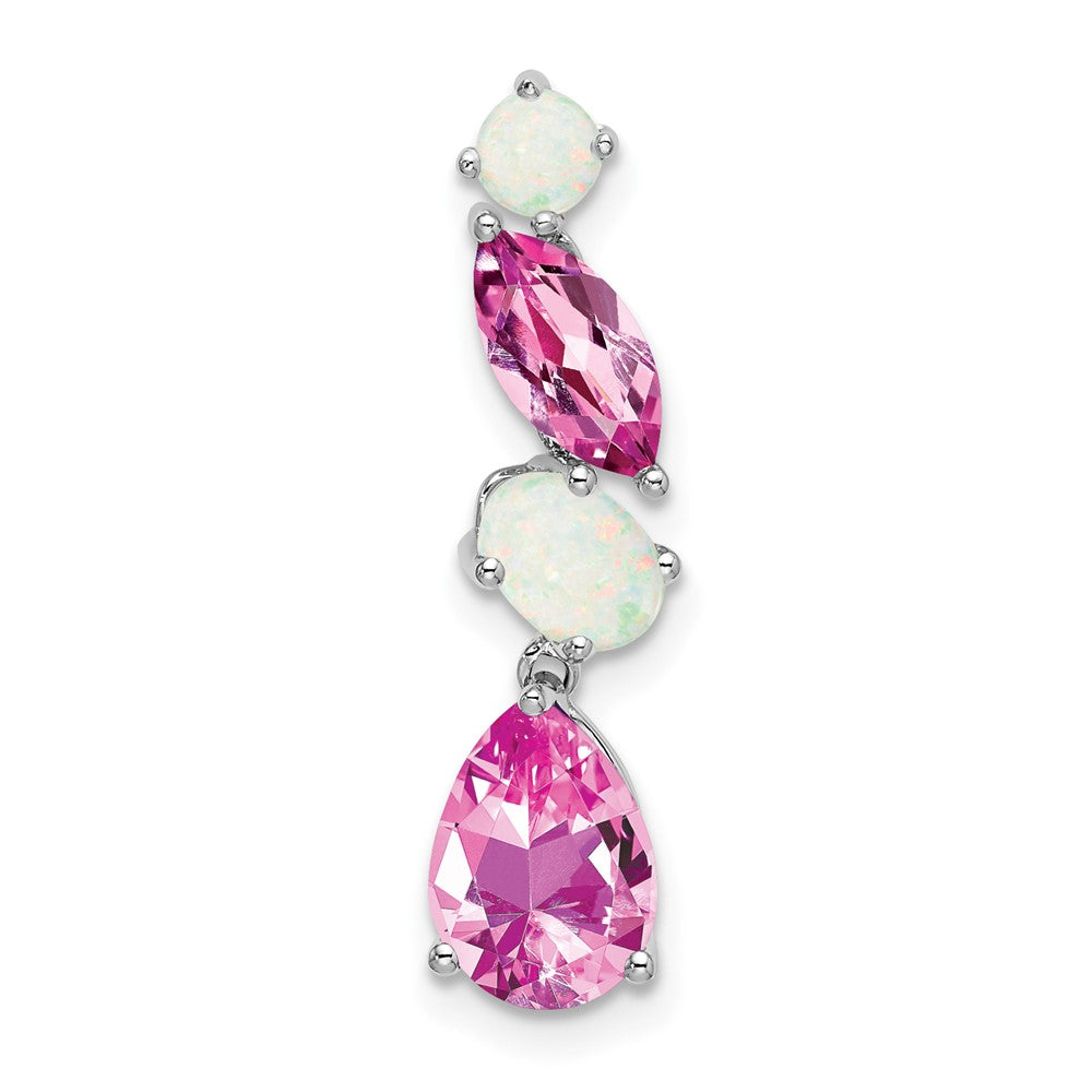 14k White Gold 14k White Gold Created Pink Sapphire and Opal Chain Slide