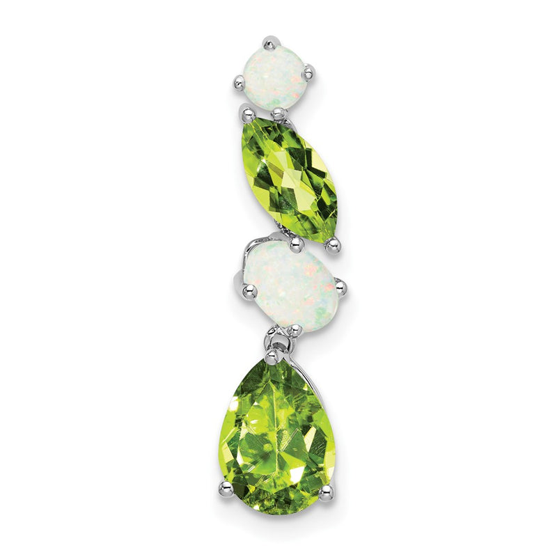 14K White Gold Peridot and Opal Chain Slide