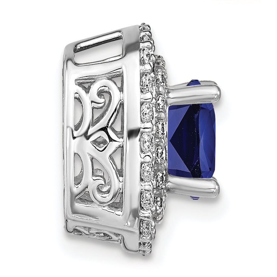 14K White Gold Lab Grown VS/SI FGH Diamond & Created Blue Sapphire Pendant