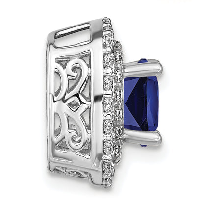 14K White Gold Lab Grown VS/SI FGH Diamond & Created Blue Sapphire Pendant