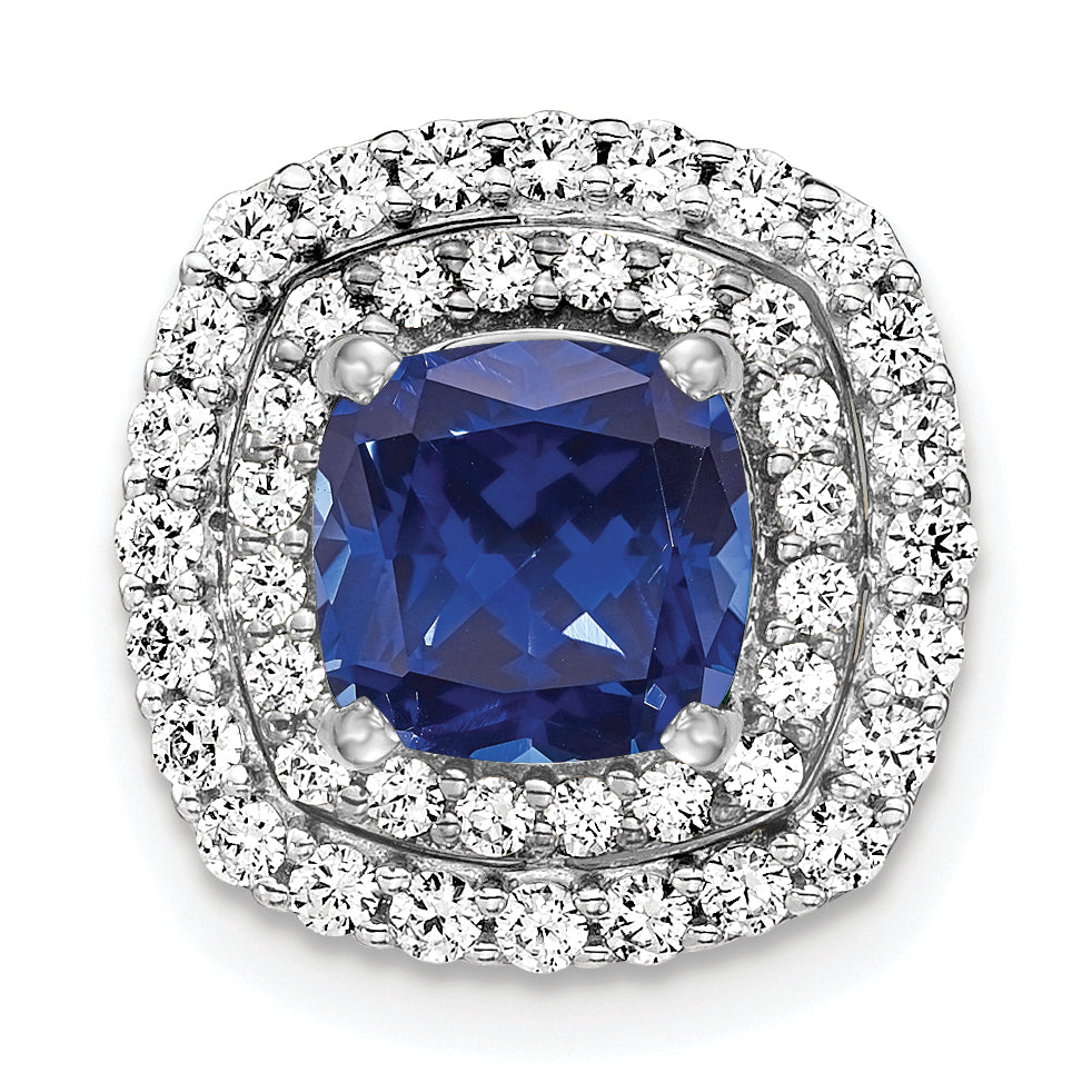 14K White Gold Lab Grown VS/SI FGH Diamond & Created Blue Sapphire Pendant