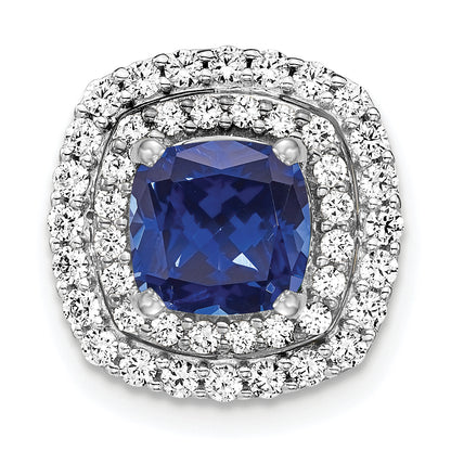 14K White Gold Lab Grown VS/SI FGH Diamond & Created Blue Sapphire Pendant