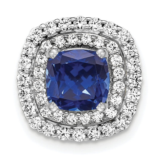 14K White Gold Lab Grown VS/SI FGH Diamond & Created Blue Sapphire Pendant