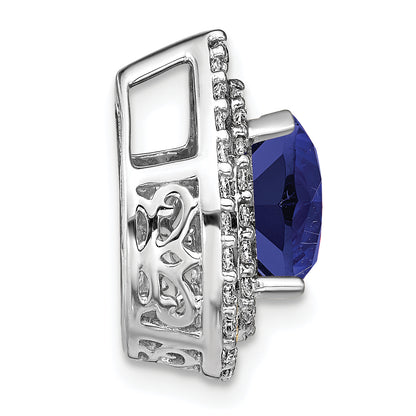 14k White Gold 1/2 Ct. Lab Grown Diamond VS/SI+ G+ and Lab Created Blue Sapphire Chain Slide Pendant