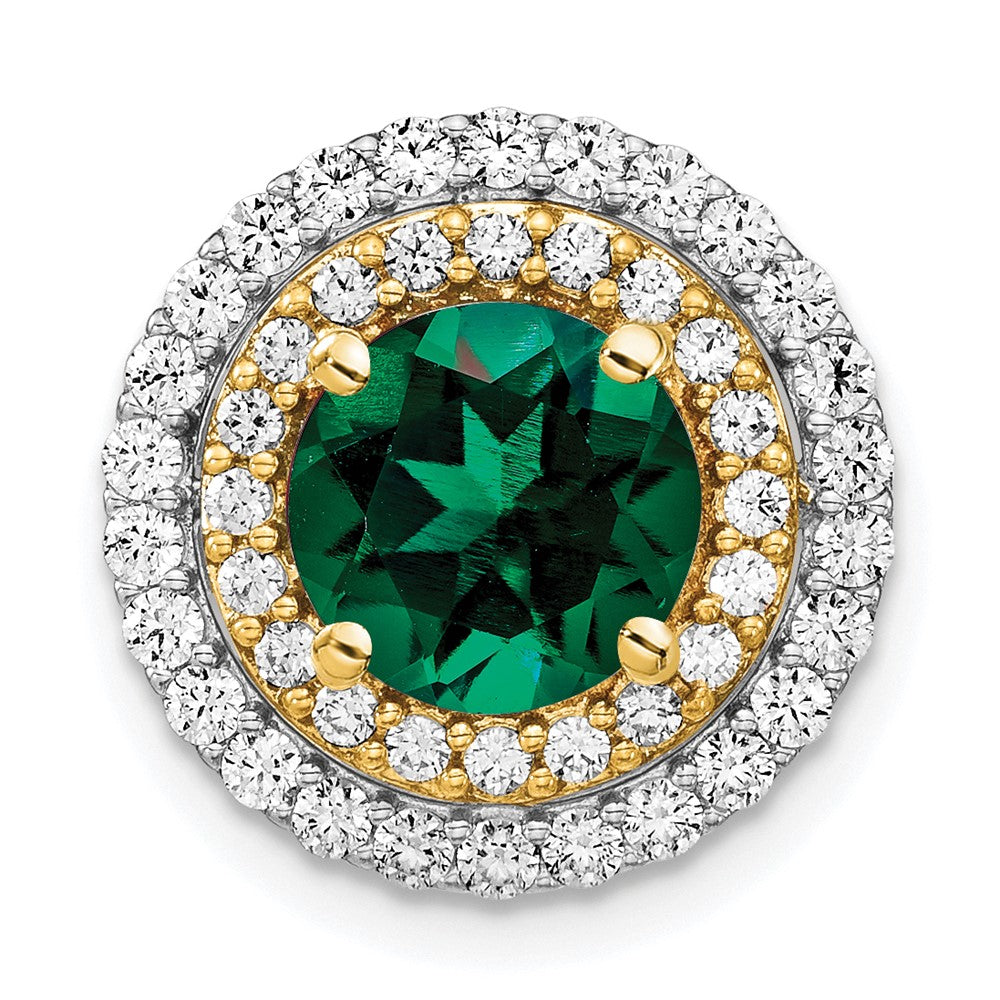 14k Two-tone Two Tone 5/8 Ct. Lab Grown Diamond VS/SI+ G+ and Lab Created Emerald Chain Slide Pendant