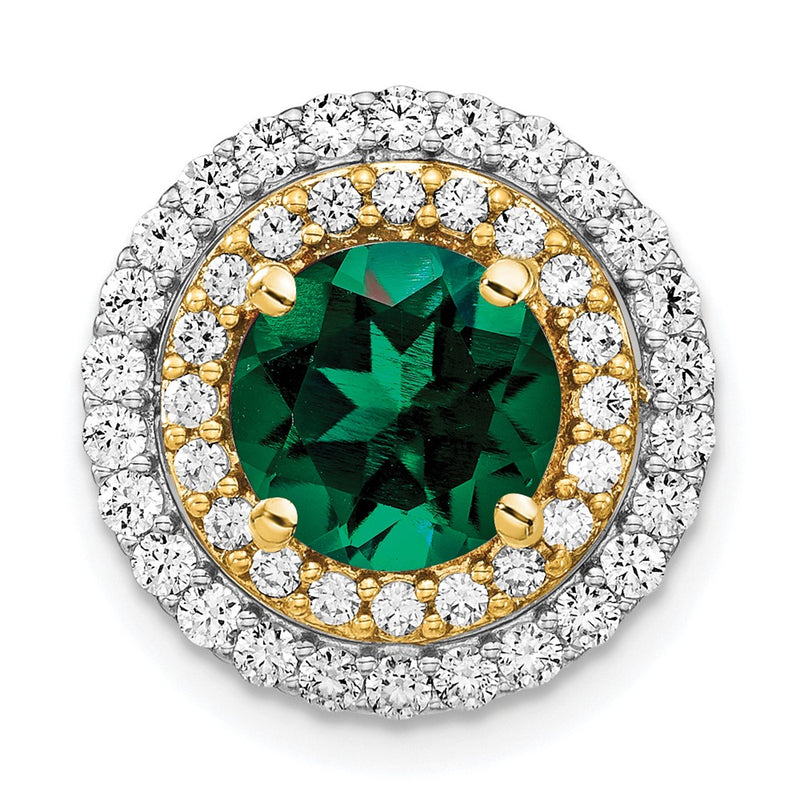 14k Two-tone Two Tone 5/8 Ct. Lab Grown Diamond VS/SI+ G+ and Lab Created Emerald Chain Slide Pendant