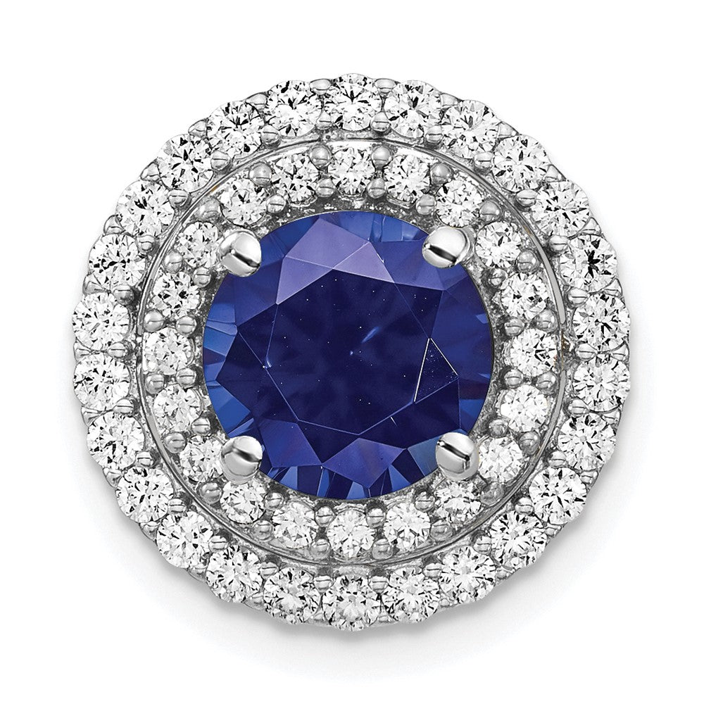 14K White Gold Lab Grown VS/SI FGH Diamond & Created Blue Sapphire Pendant