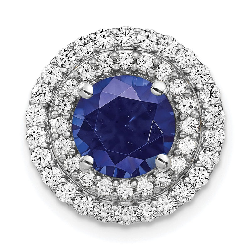14K White Gold Lab Grown VS/SI FGH Diamond & Created Blue Sapphire Pendant