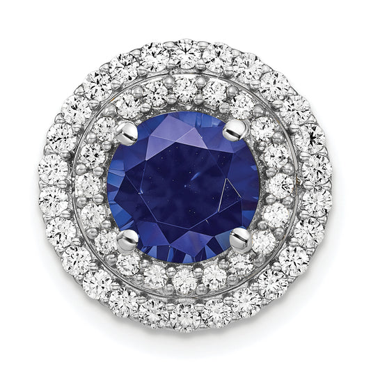 14K White Gold Lab Grown VS/SI FGH Diamond & Created Blue Sapphire Pendant