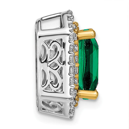14K Two-Tone Lab Grown VS/SI FGH Diamond & Created Emerald Pendant
