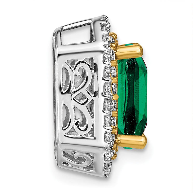 14K Two-Tone Lab Grown VS/SI FGH Diamond & Created Emerald Pendant