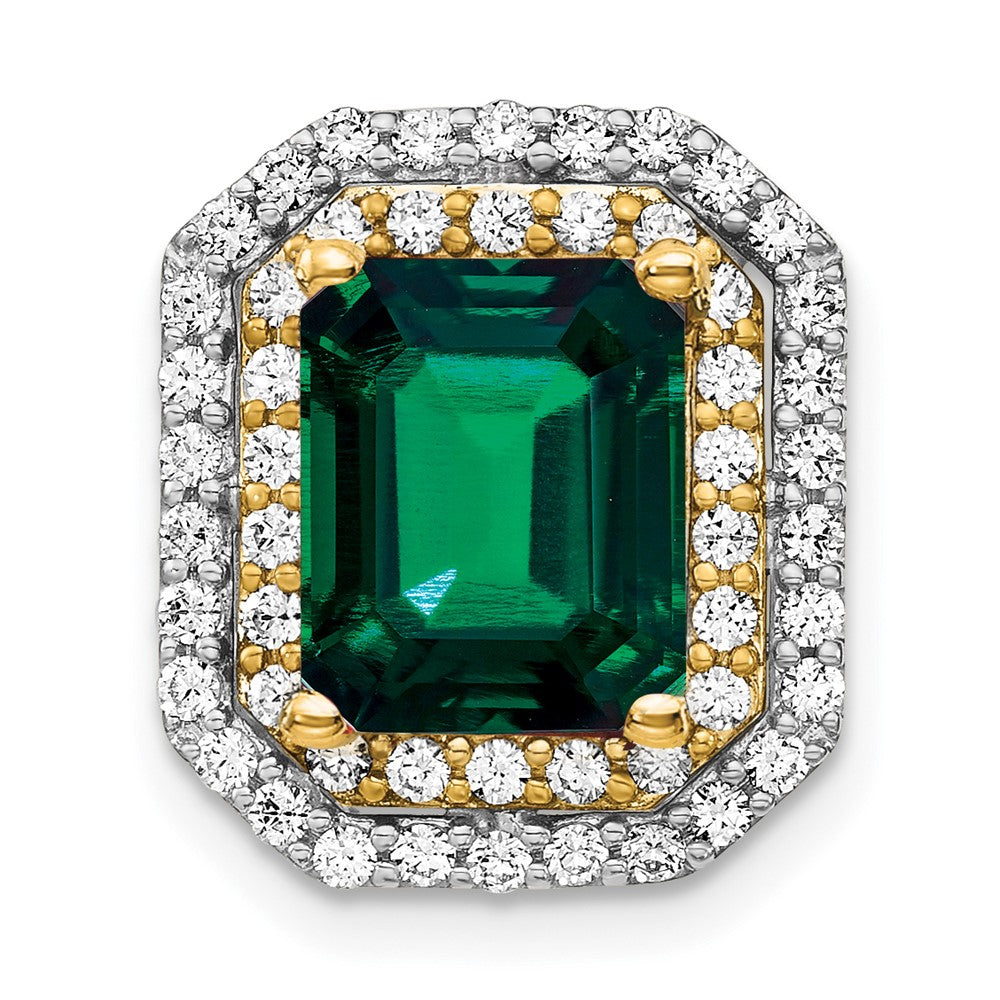 14K Two-Tone Lab Grown VS/SI FGH Diamond & Created Emerald Pendant