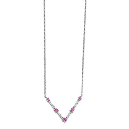 14k White Gold 1/10 Ct. Lab Grown Diamond VS/SI+ G+ and Lab Created Pink Sapphire 18 inch Necklace