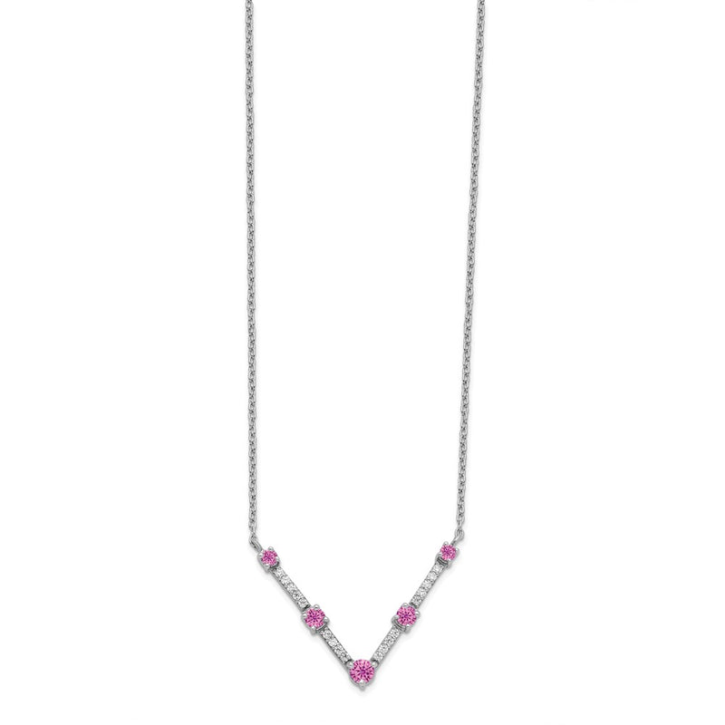 14k White Gold 1/10 Ct. Lab Grown Diamond VS/SI+ G+ and Lab Created Pink Sapphire 18 inch Necklace