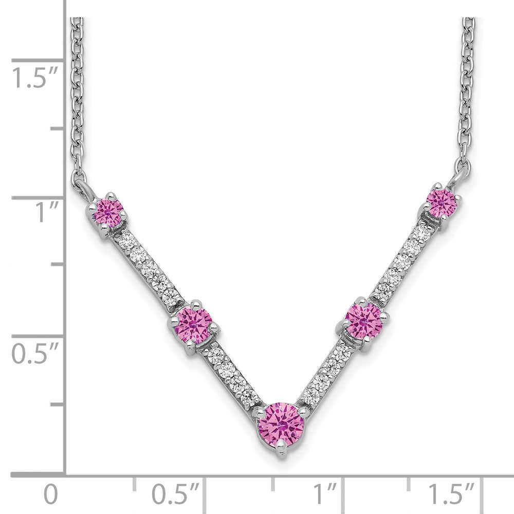 14k White Gold 1/10 Ct. Lab Grown Diamond VS/SI+ G+ and Lab Created Pink Sapphire 18 inch Necklace