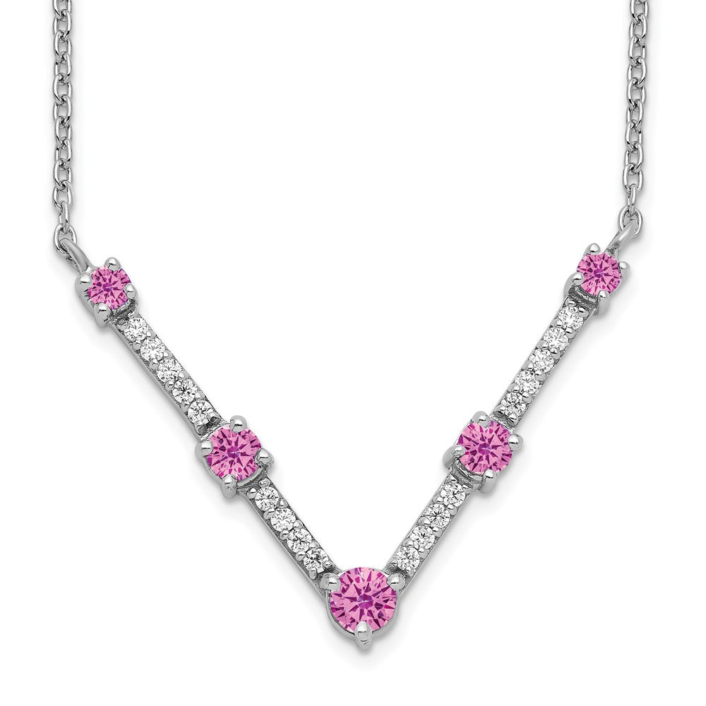 14k White Gold 1/10 Ct. Lab Grown Diamond VS/SI+ G+ and Lab Created Pink Sapphire 18 inch Necklace