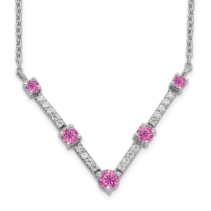 14k White Gold 1/10 Ct. Lab Grown Diamond VS/SI+ G+ and Lab Created Pink Sapphire 18 inch Necklace