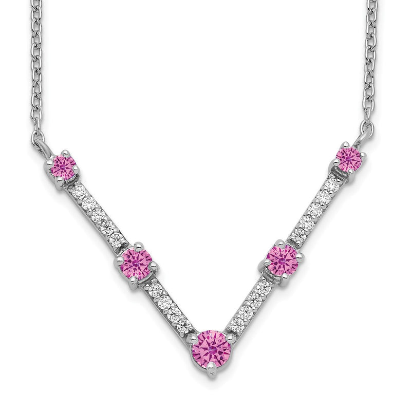 14k White Gold 1/10 Ct. Lab Grown Diamond VS/SI+ G+ and Lab Created Pink Sapphire 18 inch Necklace