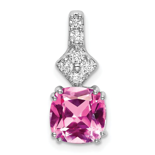 14k White Gold 1/5 Ct. Lab Grown Diamond VS/SI+ G+ and Lab Created Pink Sapphire Pendant