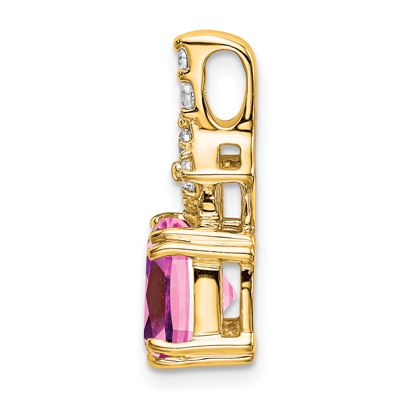 14k Yellow Gold 1/5 Ct. Lab Grown Diamond VS/SI+ G+ and Lab Created Pink Sapphire Pendant