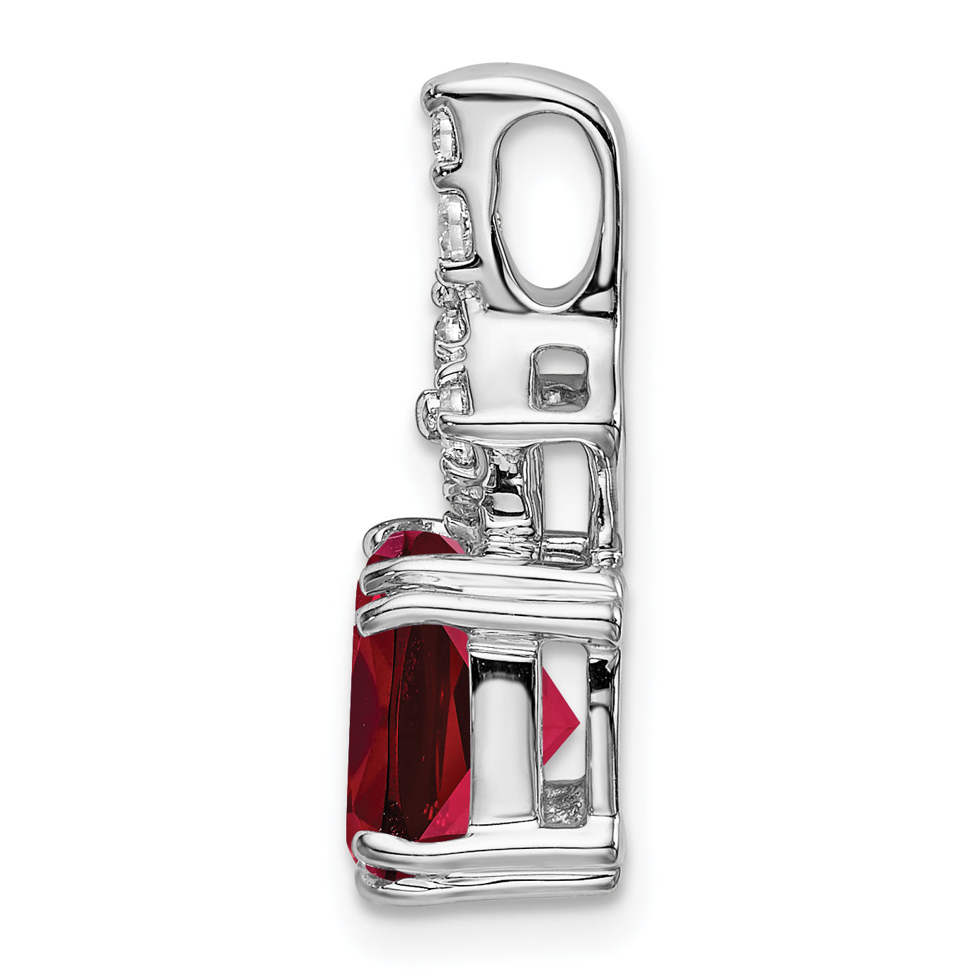 14k White Gold 1/5 Ct. Lab Grown Diamond VS/SI+ G+ and Lab Created Ruby Pendant